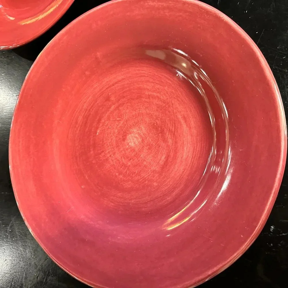 2 POTTERY BARN Sausalito Plates - Dinner & Side/Soup/Rimmed Bowl Red/Maroon